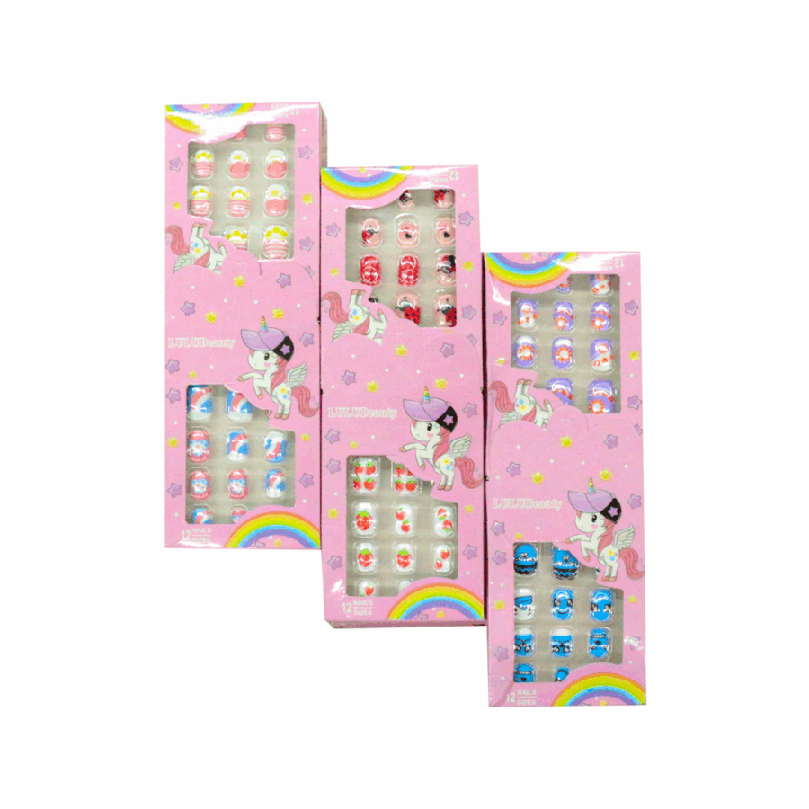 Paquete con 12 sets de 12 uñas c/u para niña