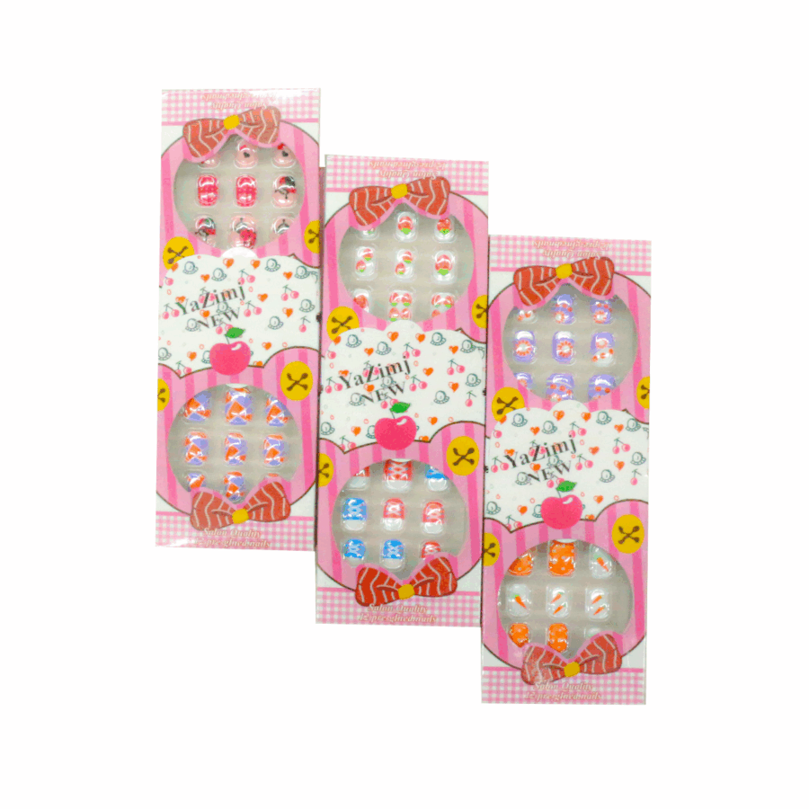 Paquete con 12 sets de 12 uñas c/u para niña