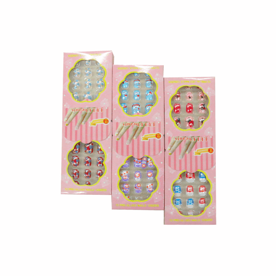 Paquete con 12 sets de 12 uñas c/u para niña