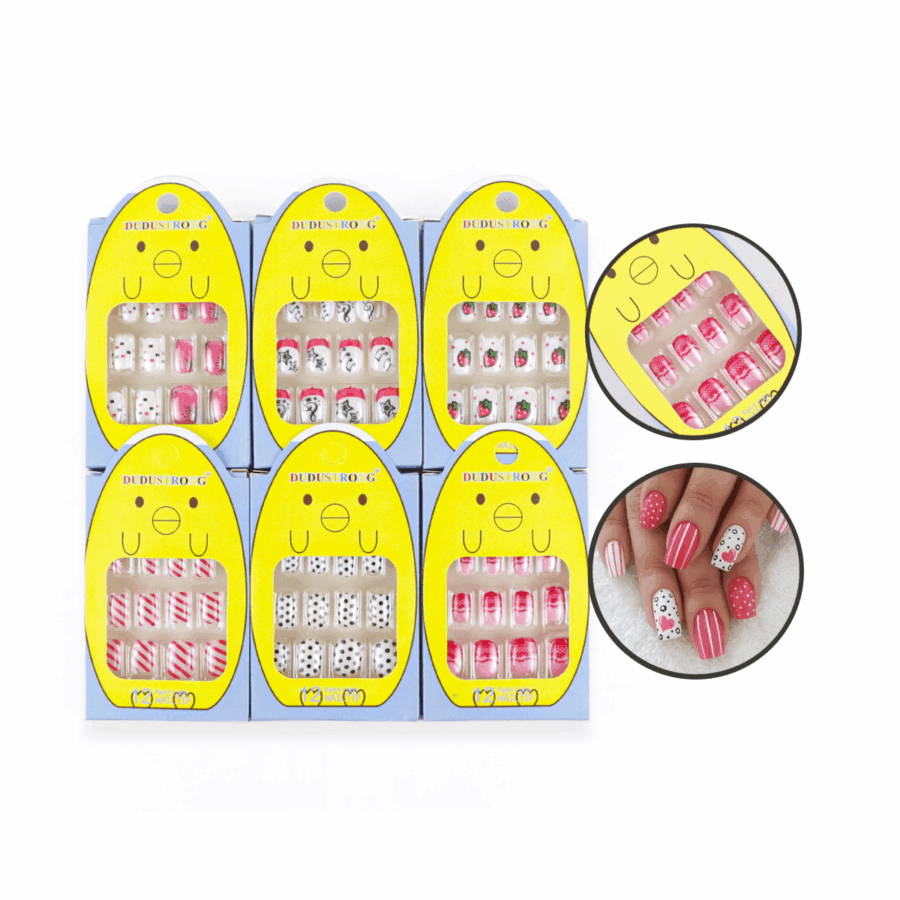 Paquete con 12 sets de 12 uñas c/u para niña