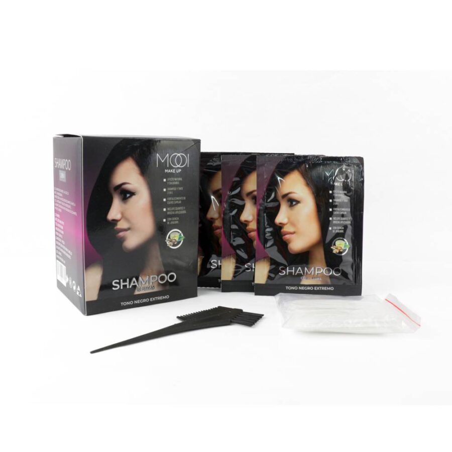 Tinte en shampoo MOOI color negro con 10 piezas