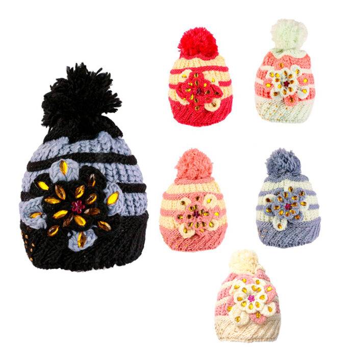 Gorro con Pompon Diseño Rayado Afelpado