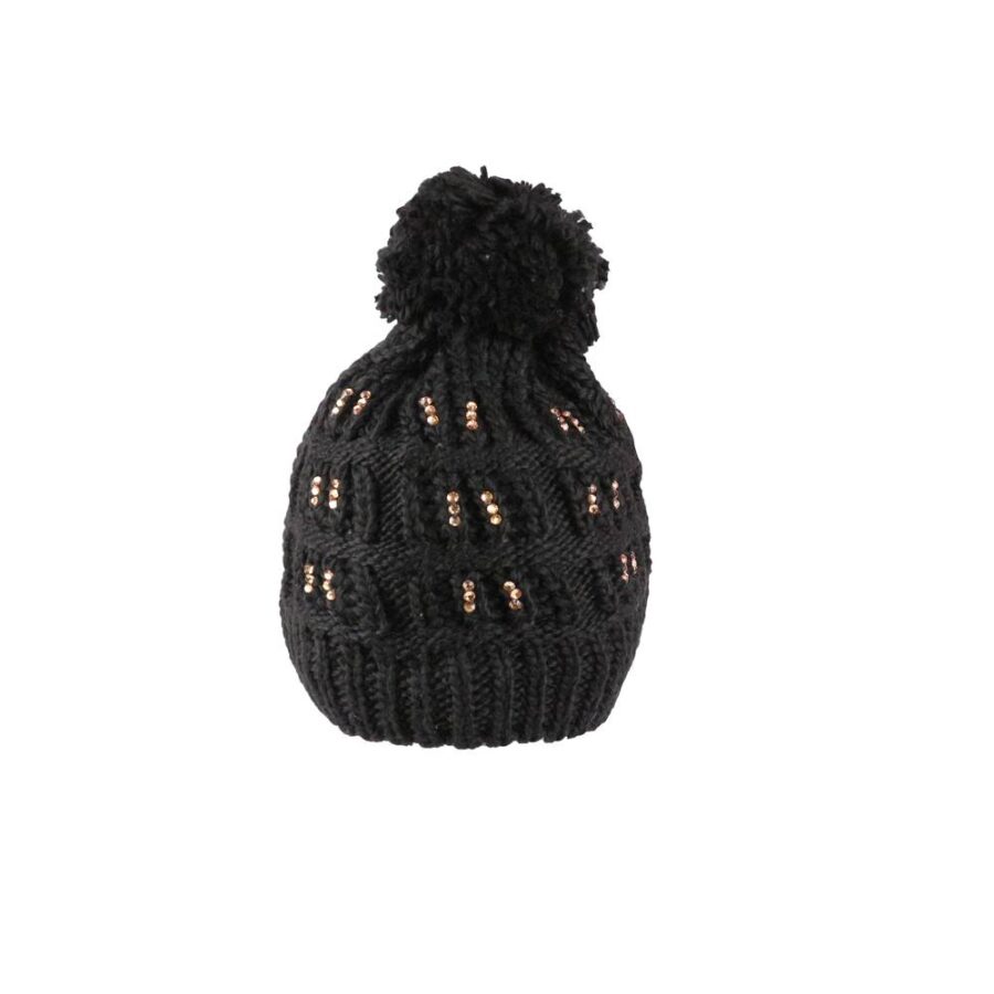 Gorro con Pompon Afelpado con Pedreria Dorada - Imagen 4