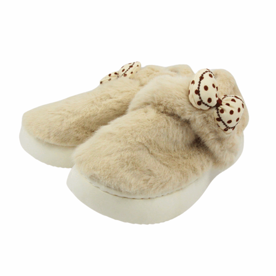 Pantufla cerrada de peluche con moño