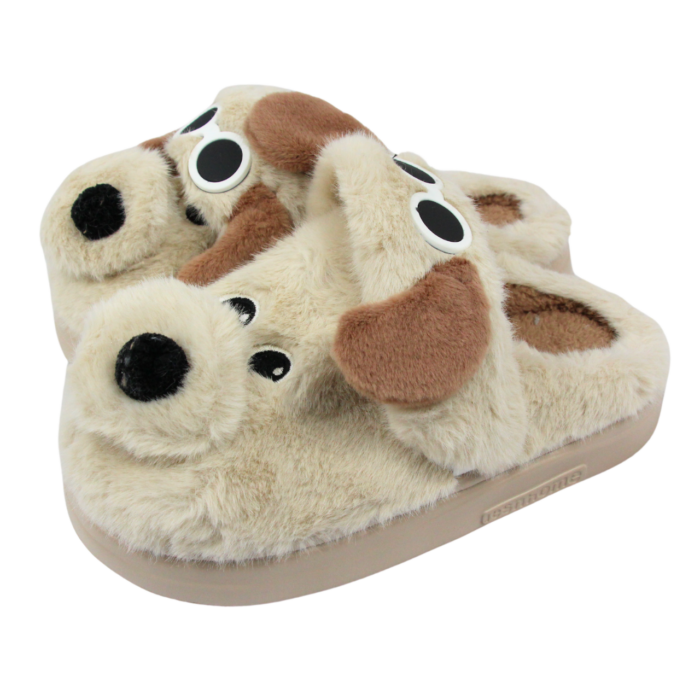 Pantuflas de peluche diseño de perro con lentes