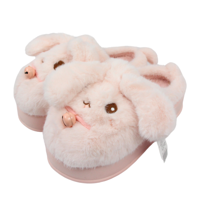 Pantuflas de peluche diseño de conejo con cascabel