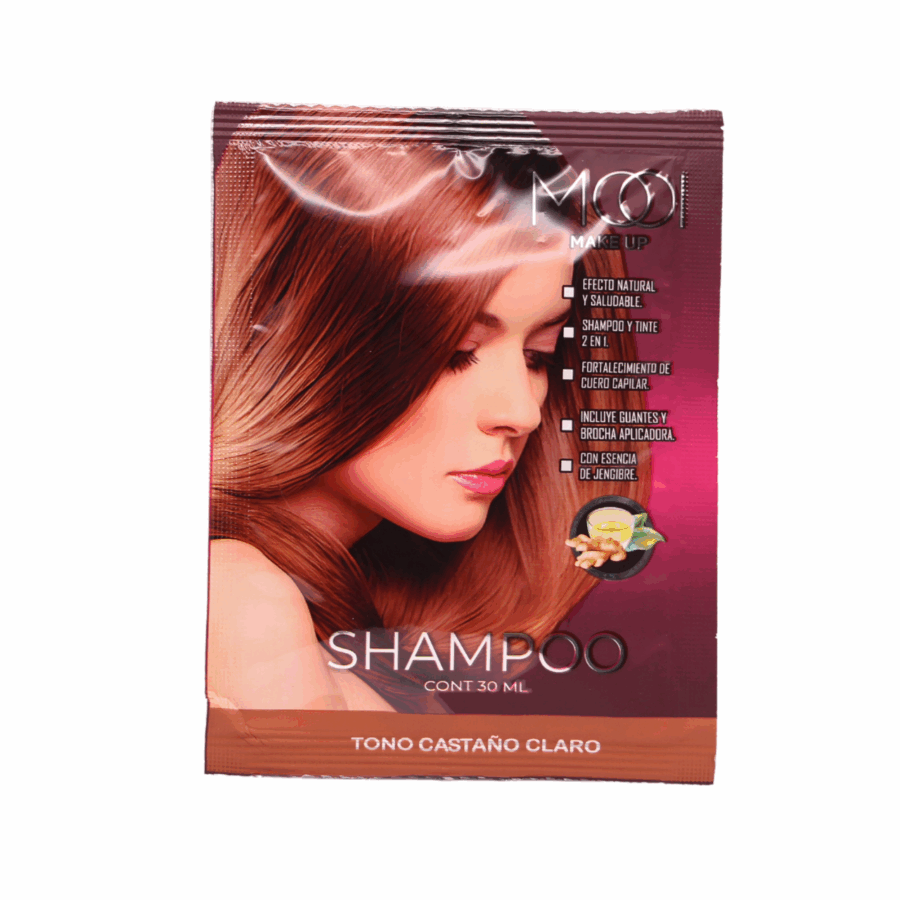 MOOI Tinte En Shampoo Cajita Con 10 Sobres Castaño Claro - Imagen 2