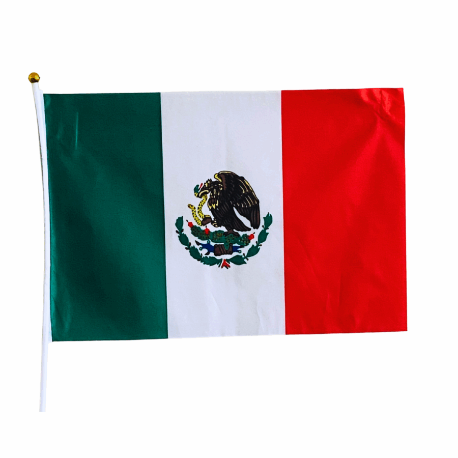 Bandera de México 46x30 cm con Palo de 60 cm (100 pz)