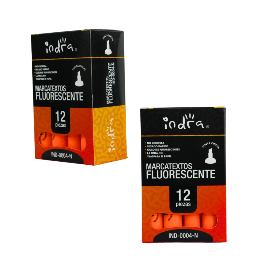 Cajita con 12 Marcatextos Fluorescentes Naranja