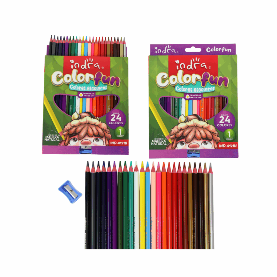 colores color fun 24 pzas triangular con sacapuntas