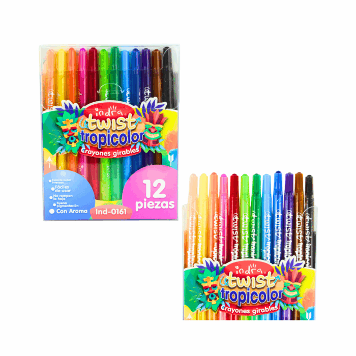 Set de 12 Crayones Girables Largos Tropicolor