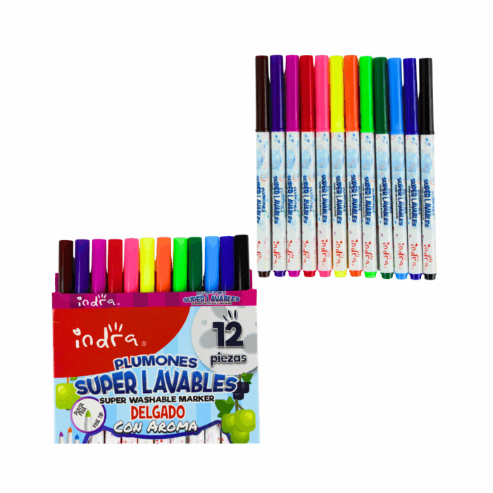Set de 12 Plumones Lavables con Aroma y Punta Fina